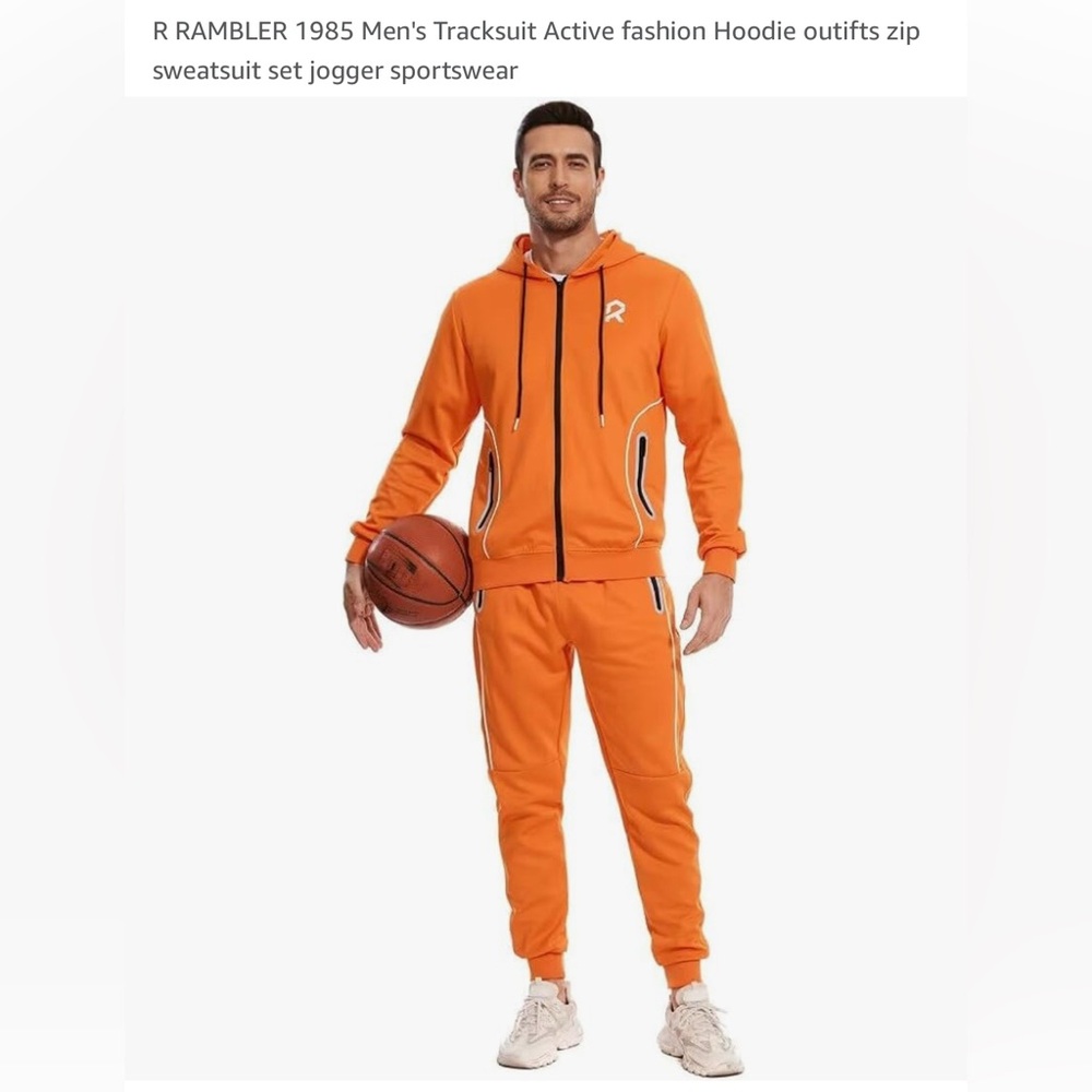 RAMBLER Men’s Vibrant Orange Jogger SET Sweatpants with Elastic Waist NWOT 4XL.